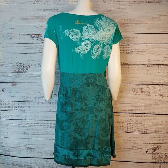 Vintage 90s Dress, Desiqual, Turquoise Floral Print Womans - Picture 7 of 12
